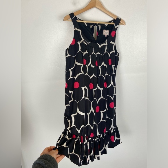 Becky & Max Silk Midi Dress Size 10 Black & Pink Printed Polka Dot Ruffle - Picture 5 of 12